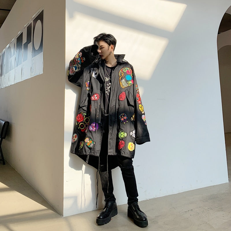 Streetwear Hip Hop Gothic Hooded Windbreaker Jacket