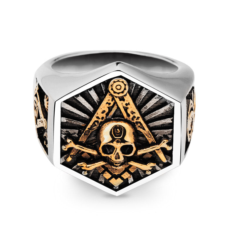 Ring For Men hexagon skull Stainless steel Freemason Totem Jewelry