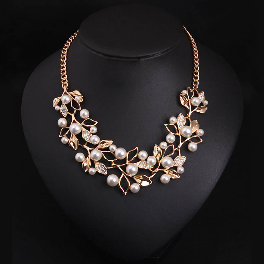 Match-Right Simulated Pearl Necklaces & Pendants Leaves Statement Necklace Women Collares Ethnic Jewelry for Personalized Gifts