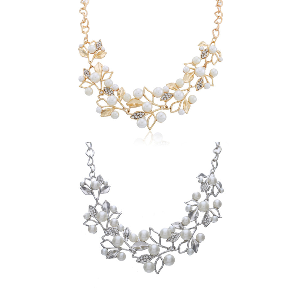 Match-Right Simulated Pearl Necklaces & Pendants Leaves Statement Necklace Women Collares Ethnic Jewelry for Personalized Gifts