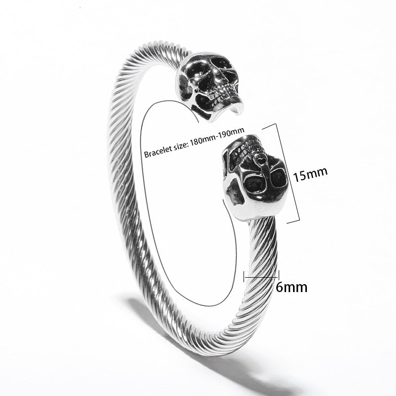 Mens Boys Gothic Punk Skull Silver Tone Titanium Steel Cuff Bangle Bracelet Viking steel skeleton cuff bangles pulseiras