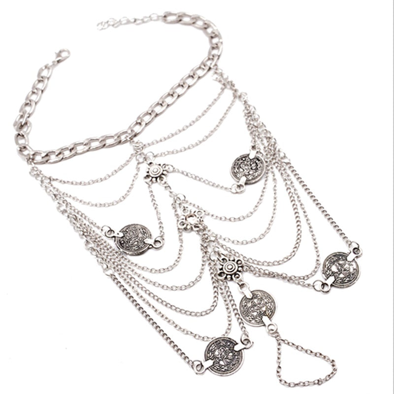 Anklet Bracelet On The Leg Hollow Bohemian Punk Retro Style Multi-Layer Chain Tassel Coin Anklets For Women