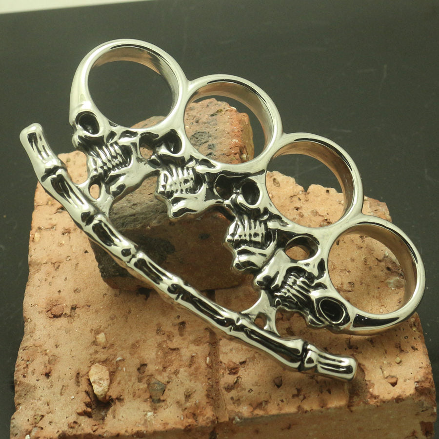 Men 316L Stainless Steel Cool Punk Gothic Two-sided Seketon Biker Big Ring