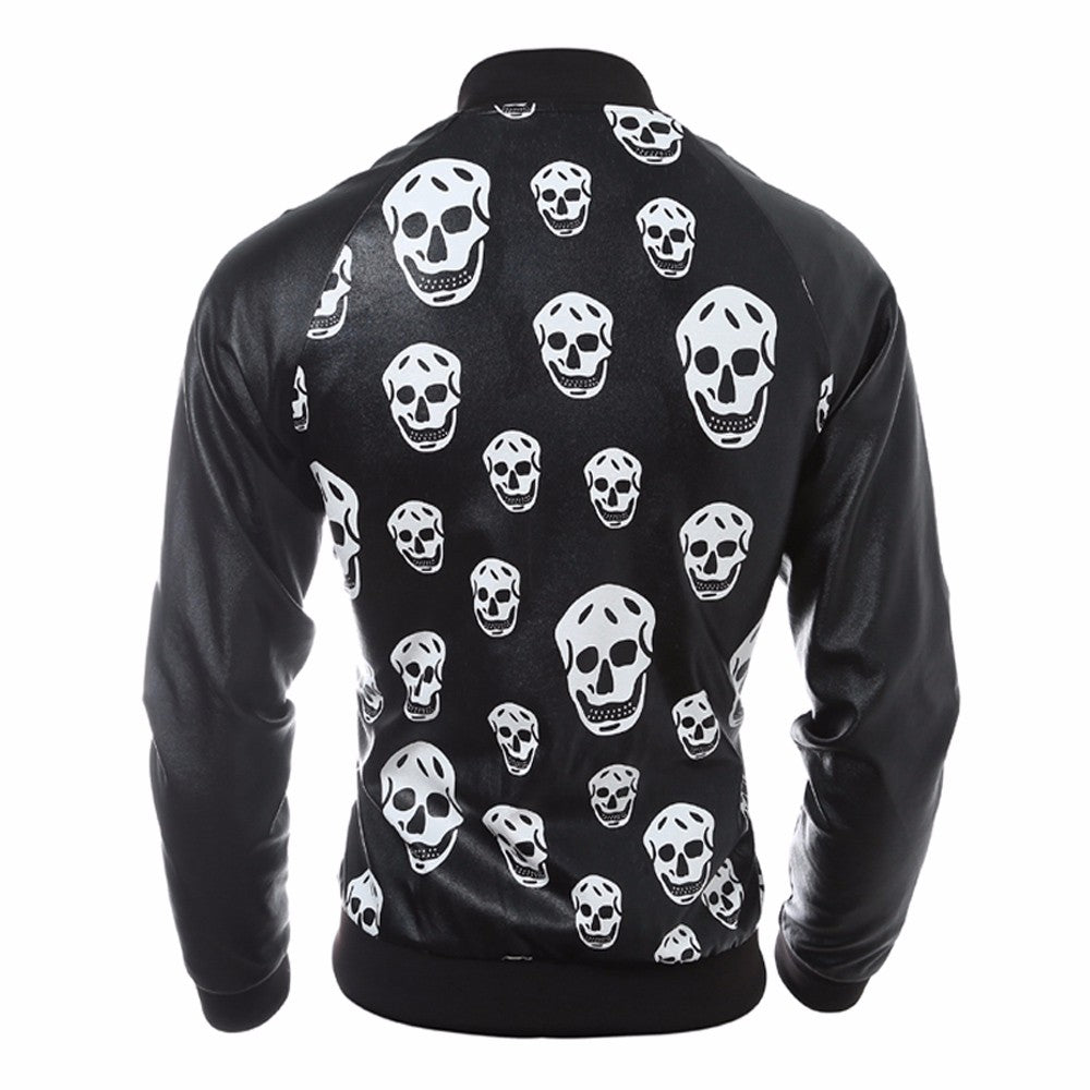Men Leather Jacket Autumn&Winter Biker Motorcycle Zipper Outwear Skull Warm Coat