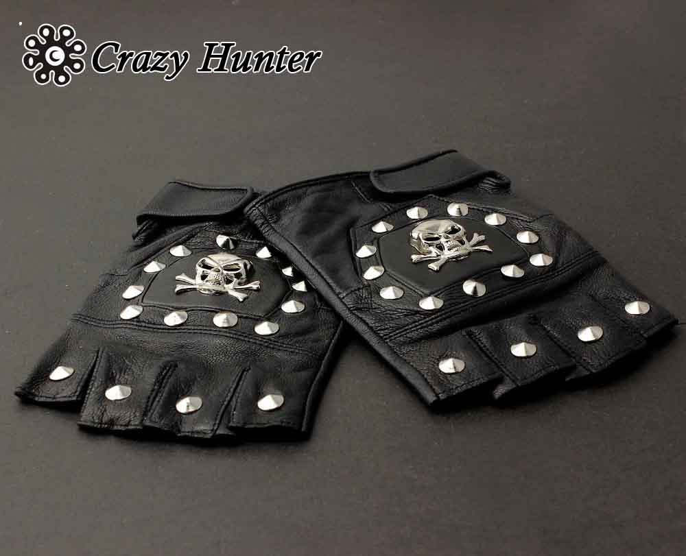 Men's Real Leather Skull Punk Rocker Driving Motorcycle Biker