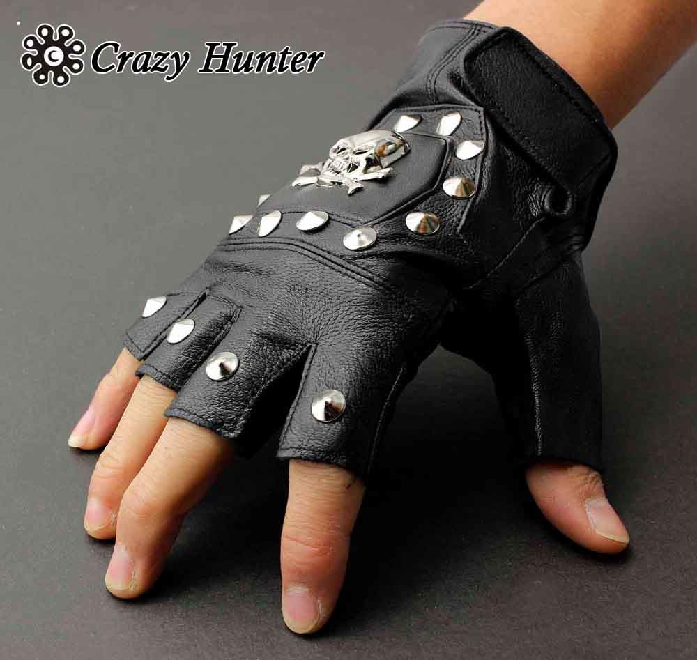 Men's Real Leather Skull Punk Rocker Driving Motorcycle Biker