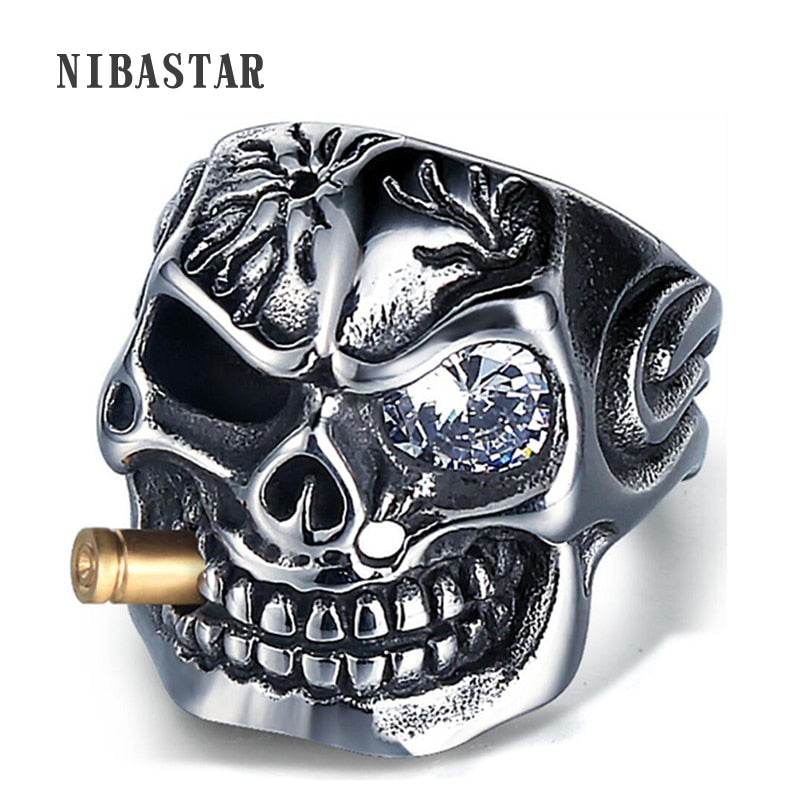 Men's Skull Biker Pirate Skeleton Rings Punk Stainless Steel With Crystal Male Retro Jewelry Decorations Accessor