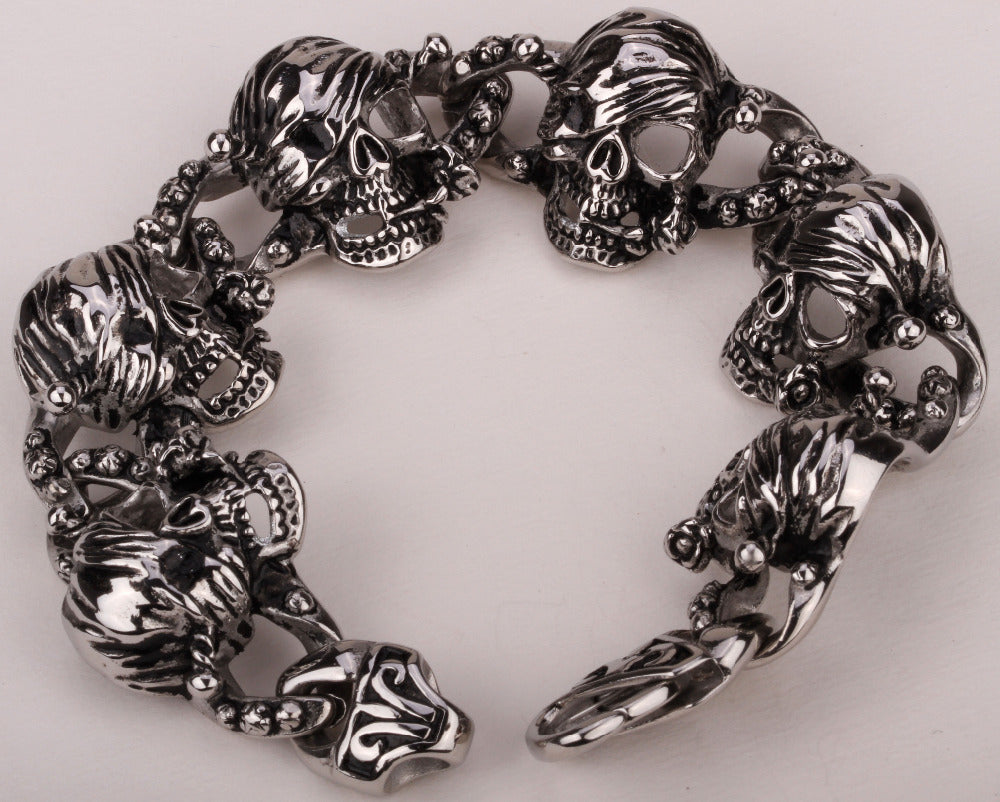 Men stainless steel bracelet 316L skull chain link biker heavy