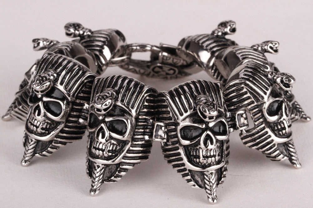Men stainless steel skull bracelet 316L biker heavy punk jewelry silver tone cuff bangle 8.5"