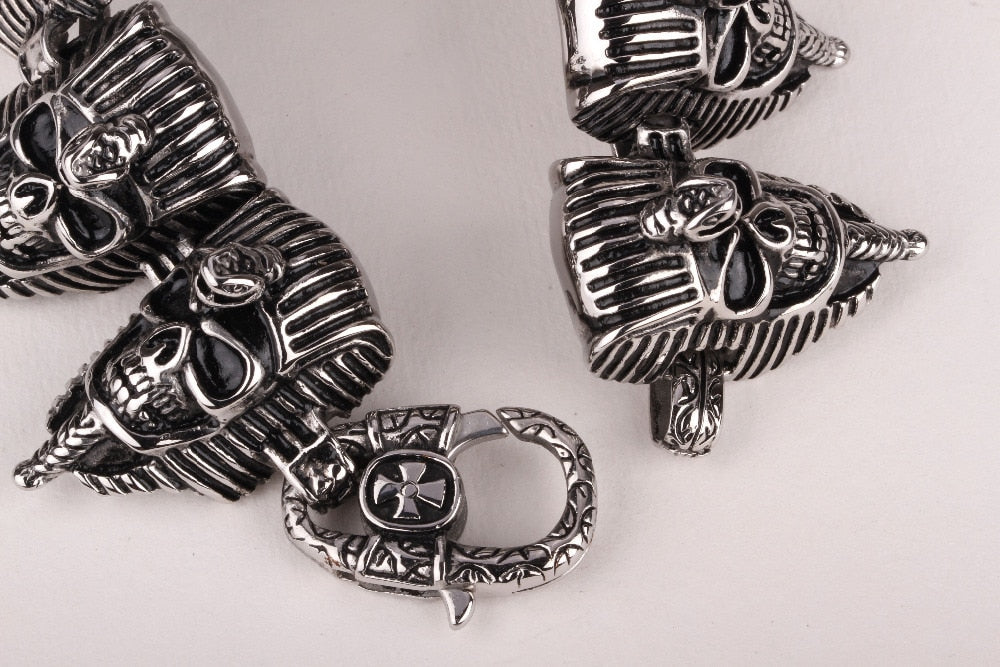 Men stainless steel skull bracelet 316L biker heavy punk jewelry silver tone cuff bangle 8.5"