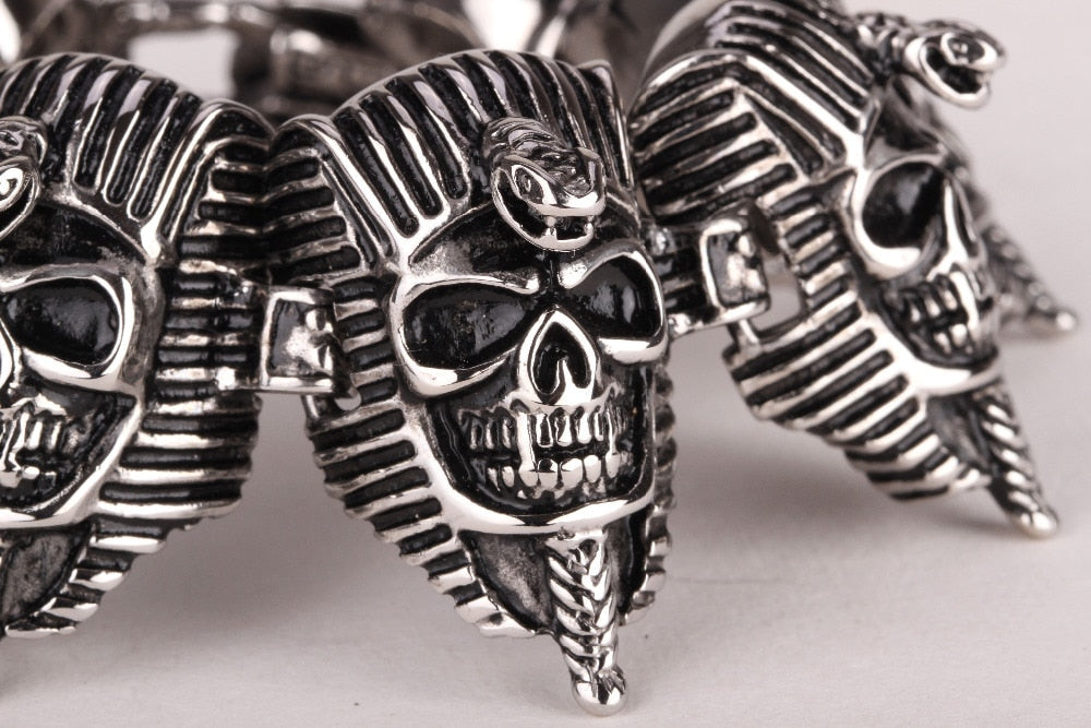 Men stainless steel skull bracelet 316L biker heavy punk jewelry silver tone cuff bangle 8.5"