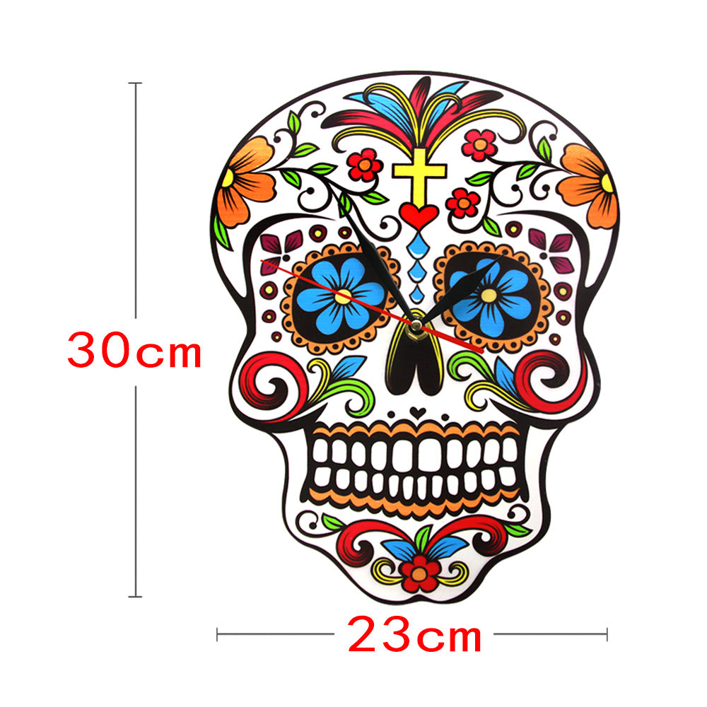 Mexican Dia De Los Muertos Day of the Dead Wall Clock Floral Skull