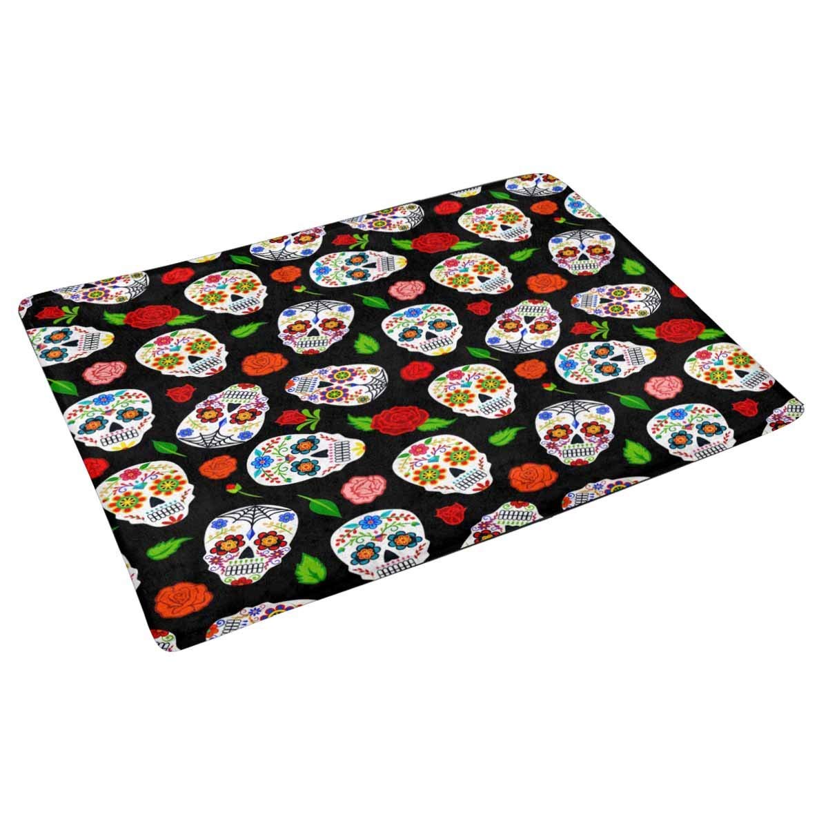 Sugar Skulls and Roses Door Mat Floor Carpet for Living Room