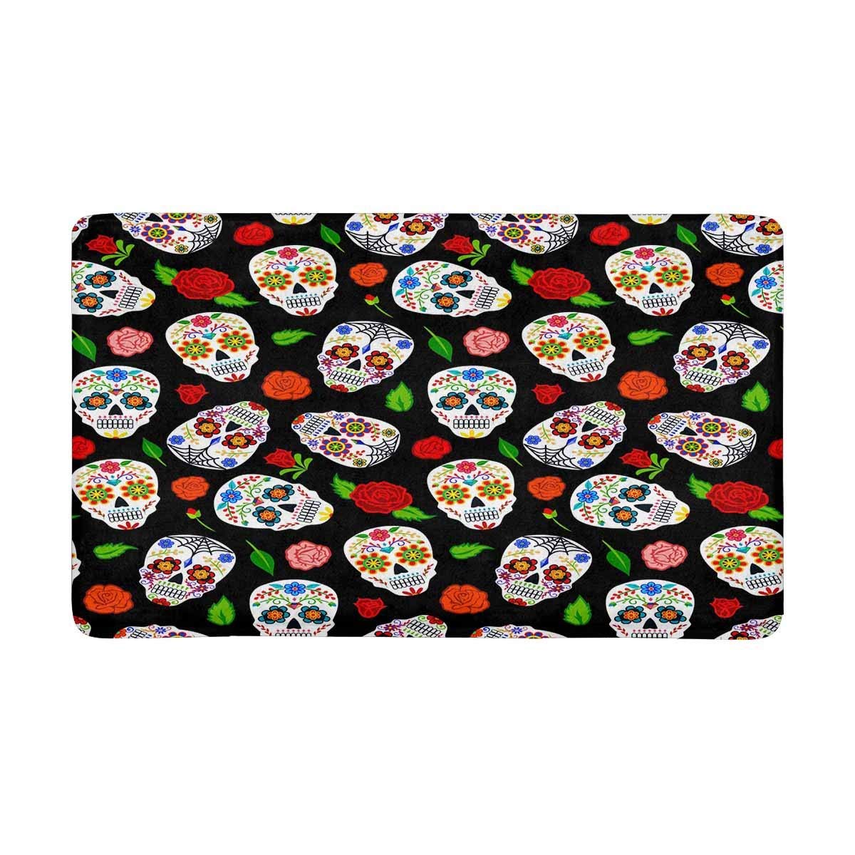 Sugar Skulls and Roses Door Mat Floor Carpet for Living Room