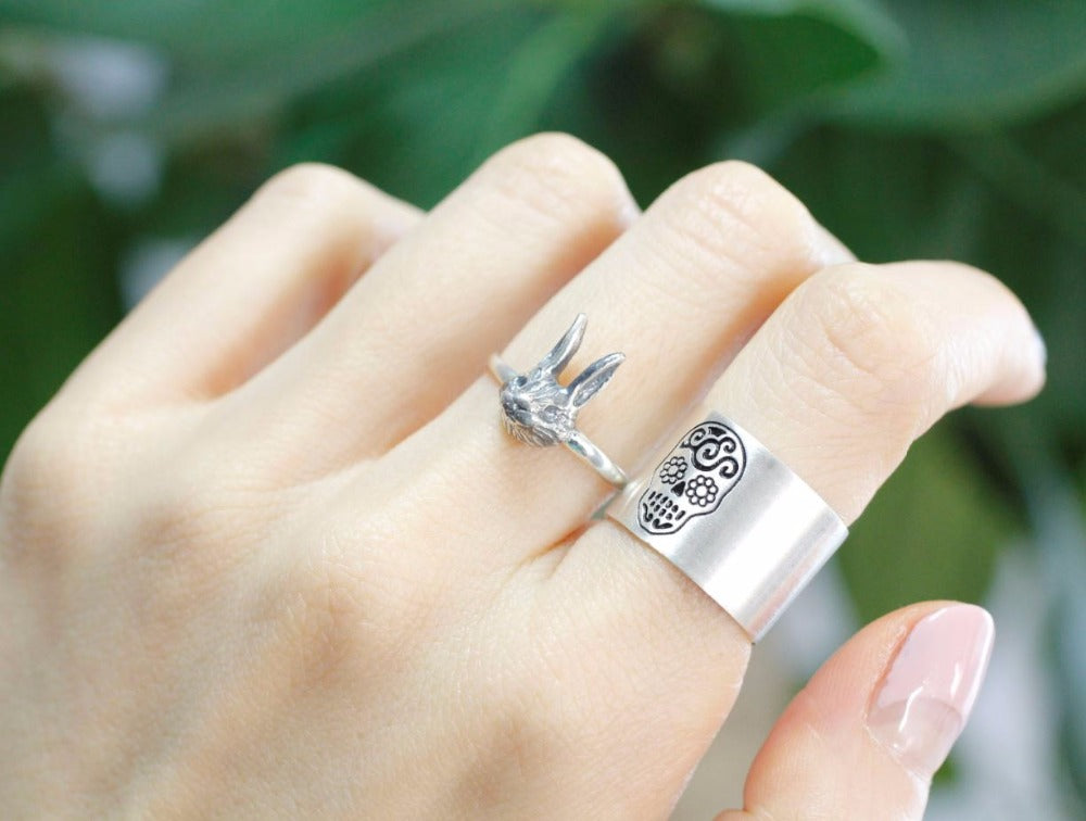 Mexican Skull Rings Mens Punk Vintage Party Skeleton Jewelry Walking Evil Skull Ring Men Boys Silver Cool Man Biker Ring