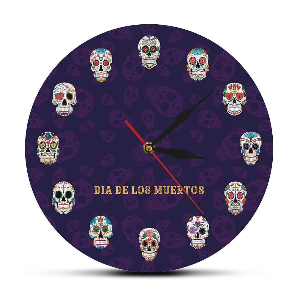 Mexican Skull Wall Clock Flowered Dead Head Decorative Wall Watch 7