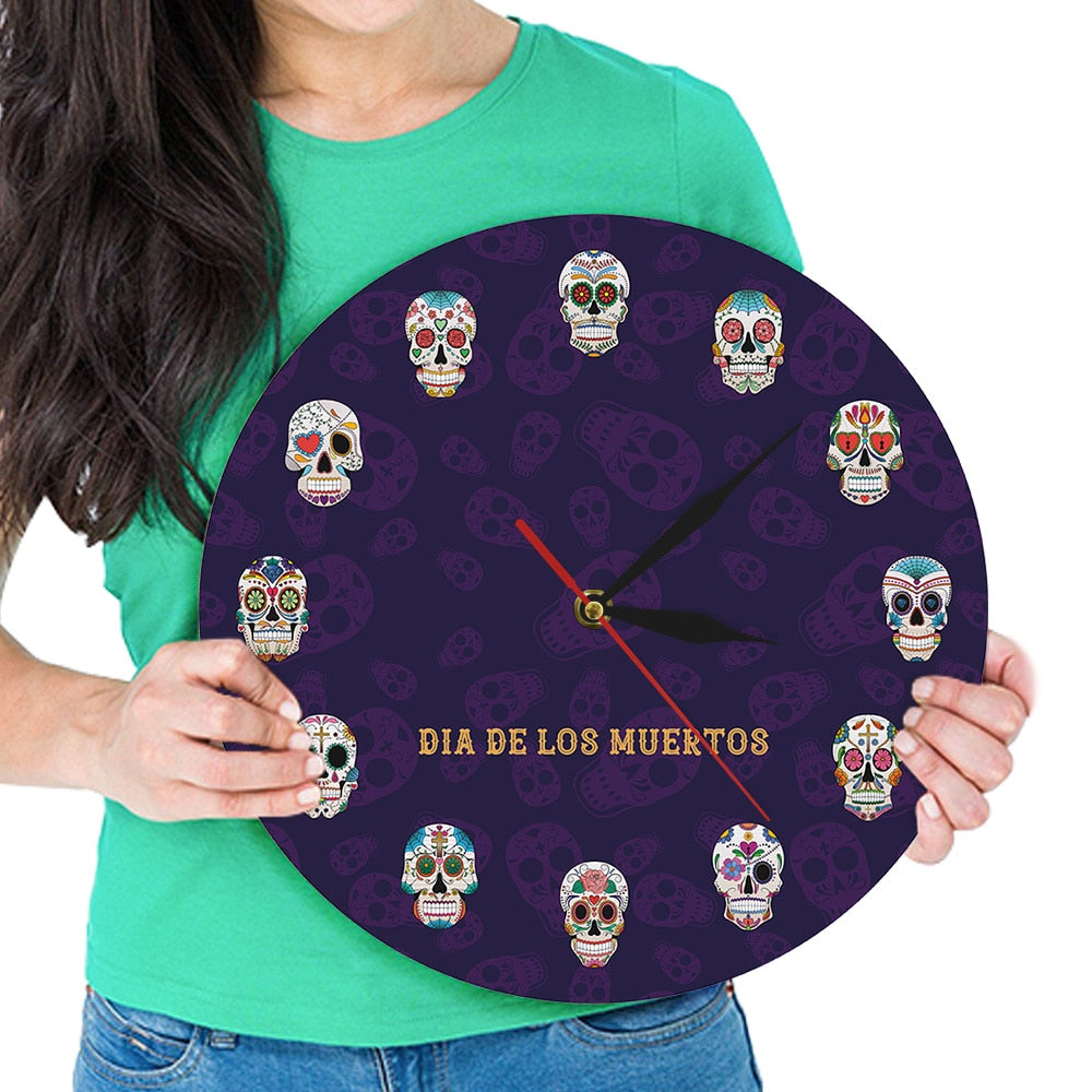Mexican Skull Wall Clock Flowered Dead Head Decorative Wall Watch 7