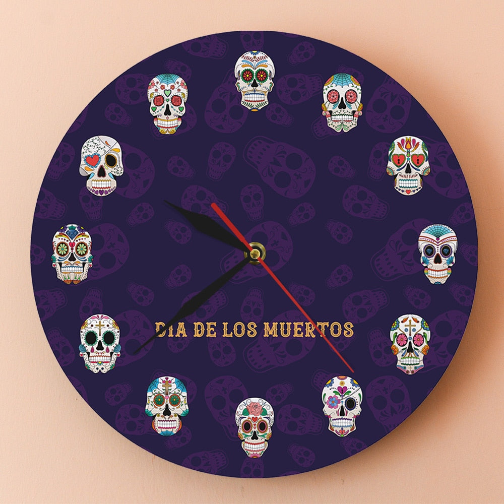 Mexican Skull Wall Clock Flowered Dead Head Decorative Wall Watch 7