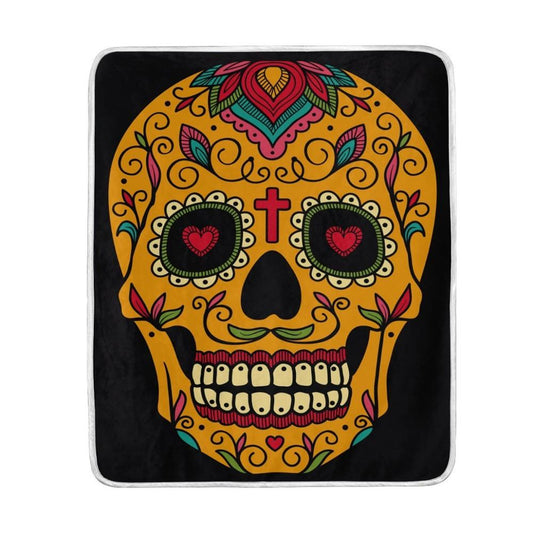 Mexican Sugar Skull Day of the Dead Black Blanket Soft Warm Blankets for Bed