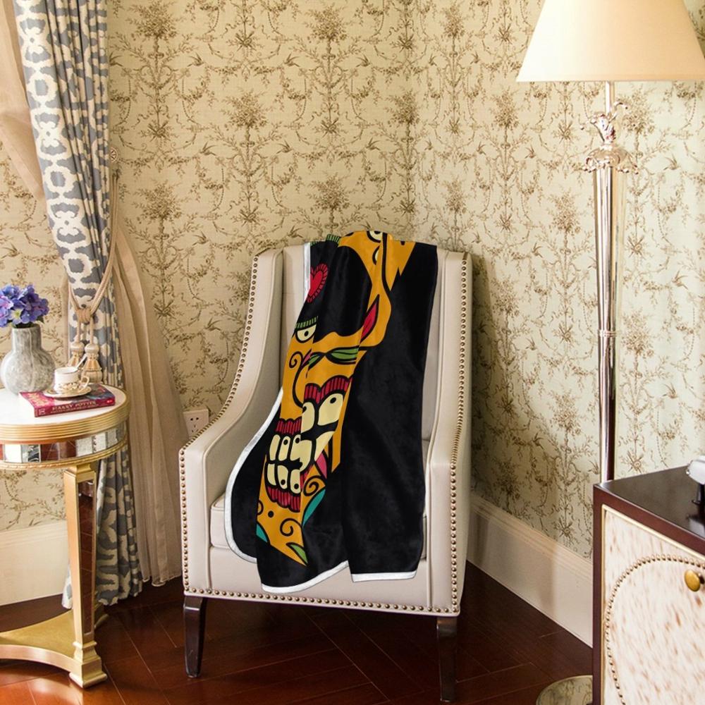 Mexican Sugar Skull Day of the Dead Black Blanket Soft Warm Blankets for Bed