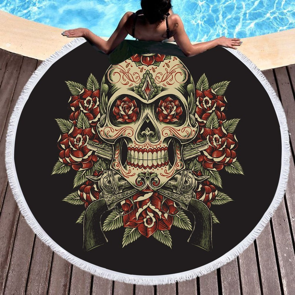 Large Bath Towel for Beach Thick 150cm Round Sugar Skull