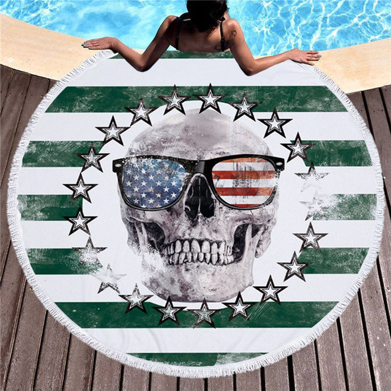 Microfiber Large Bath Towel for Beach Thick 150cm Round Sugar Skull Printed Beach Towel Quick Compressed Towel Tapestry Yoga Mat