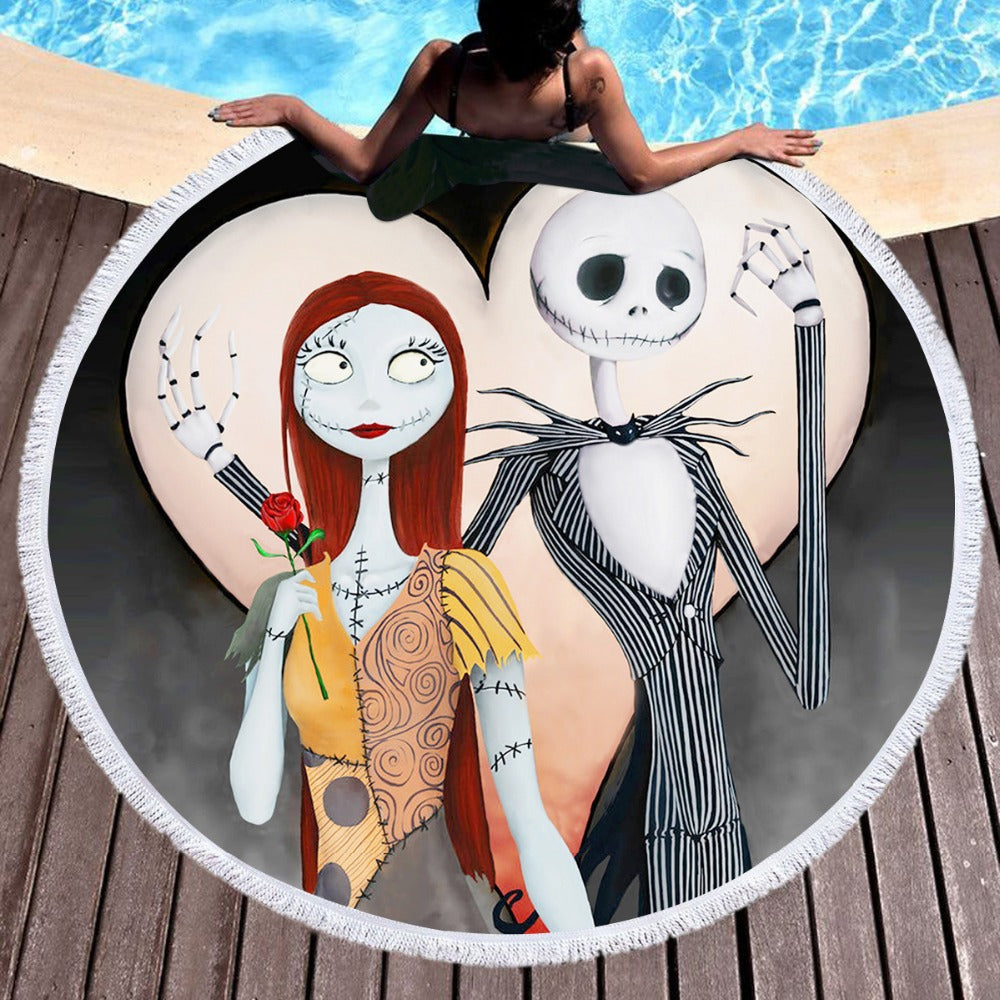 Microfiber Round Large Beach Towel Yoga Mat Tassel Toalla Blanket Nightmare 3d Sugar Skull Printed Big Bath Towel Tapestry