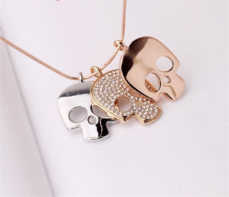 Rose Gold color Crystal Long Skull Skeleton Necklaces & PendantsFashion Jewelry
