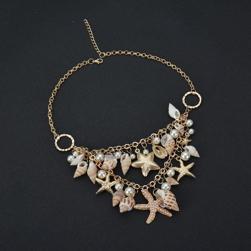 New Design High Quality Fashion Big Bib Statement Chokers Seashells Starfish simulated pearl Necklaces For Women