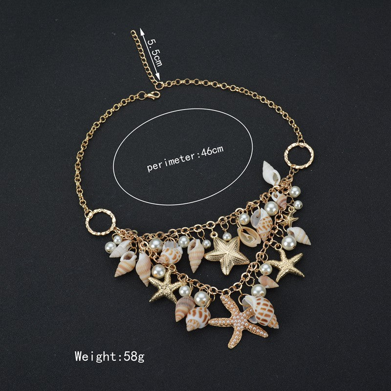 New Design High Quality Fashion Big Bib Statement Chokers Seashells Starfish simulated pearl Necklaces For Women