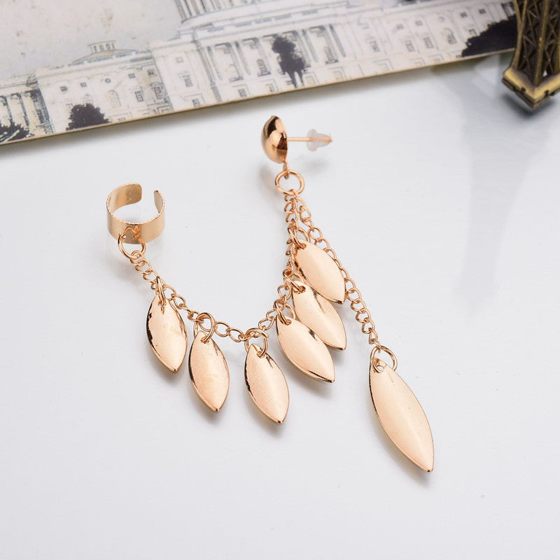 Gold Color Earrings For Women Bohemia Jewelry 2016 Fashion Alloy Leaves Tassel Ear Cuff Clip Earrings From India