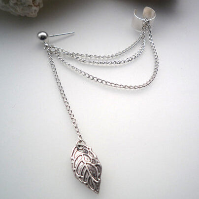 Punk Rock Leaf Chain Tassel Dangle Ear Cuff Wrap Earring Gold Color earrings in jewelry 1 pcs