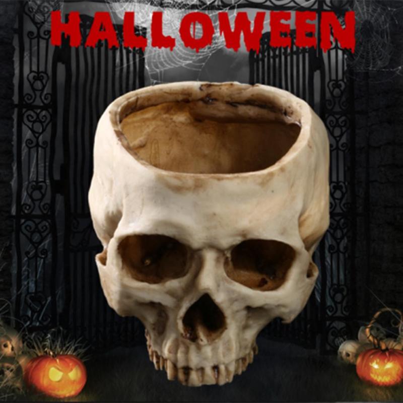 Modern Skull Model Flower Pot Shining Fruit Plate Storage Resin Container Halloween Home Office Flower Pot Halloween Decoration