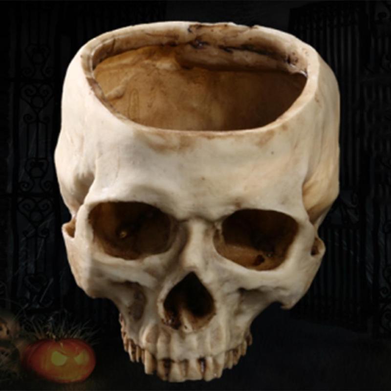 Modern Skull Model Flower Pot Shining Fruit Plate Storage Resin Container Halloween Home Office Flower Pot Halloween Decoration