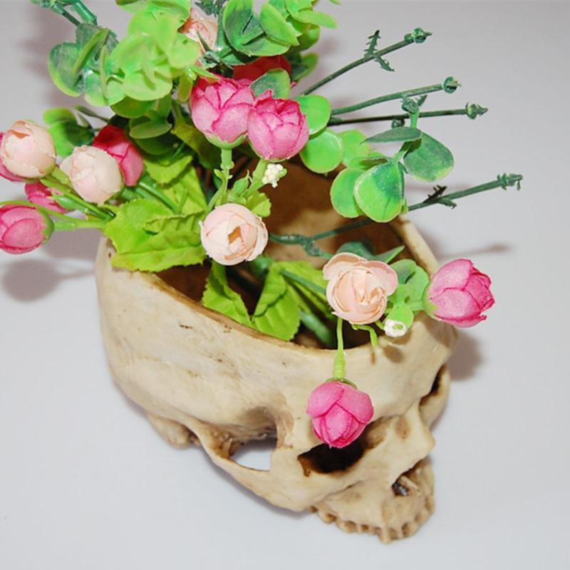 Modern Skull Model Flower Pot Shining Fruit Plate Storage Resin Container Halloween Home Office Flower Pot Halloween Decoration