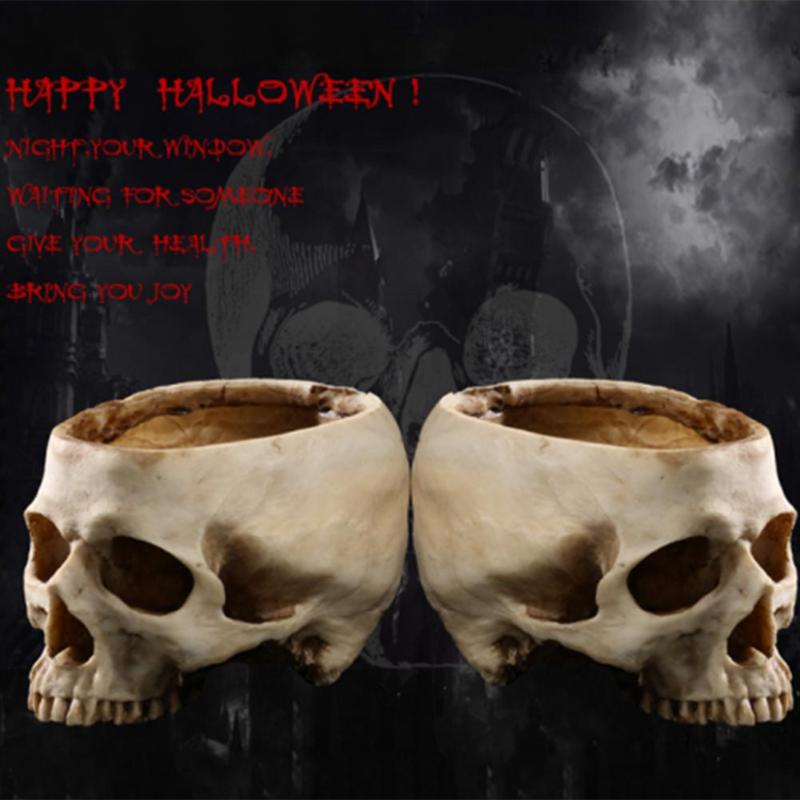 Modern Skull Model Flower Pot Shining Fruit Plate Storage Resin Container Halloween Home Office Flower Pot Halloween Decoration