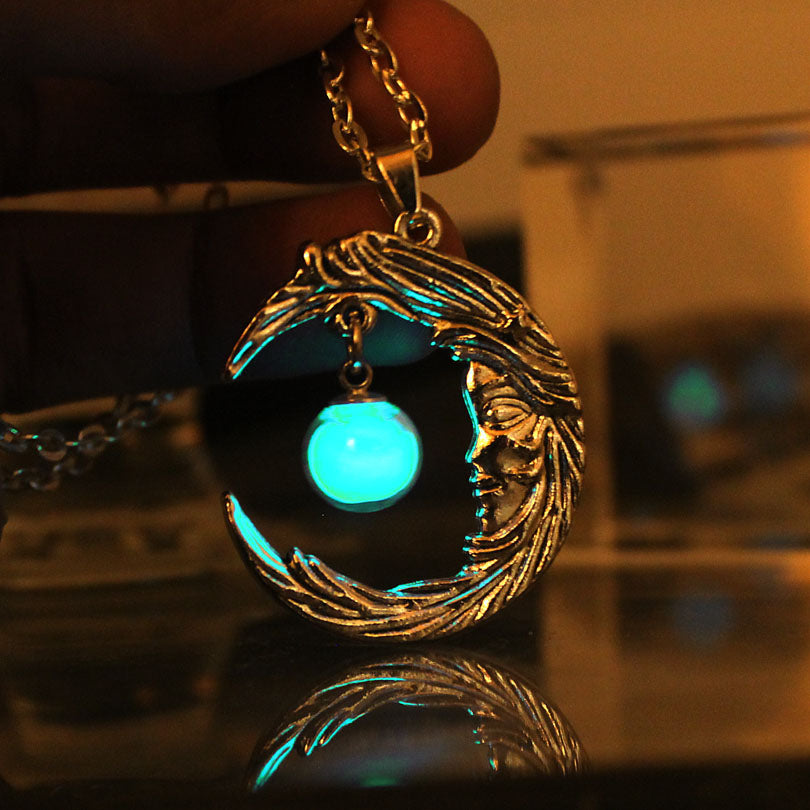 Moon necklace GLOW in the DARK Glass ball Luminous Moon Angel Pendants & Necklaces WOMEN girls gift