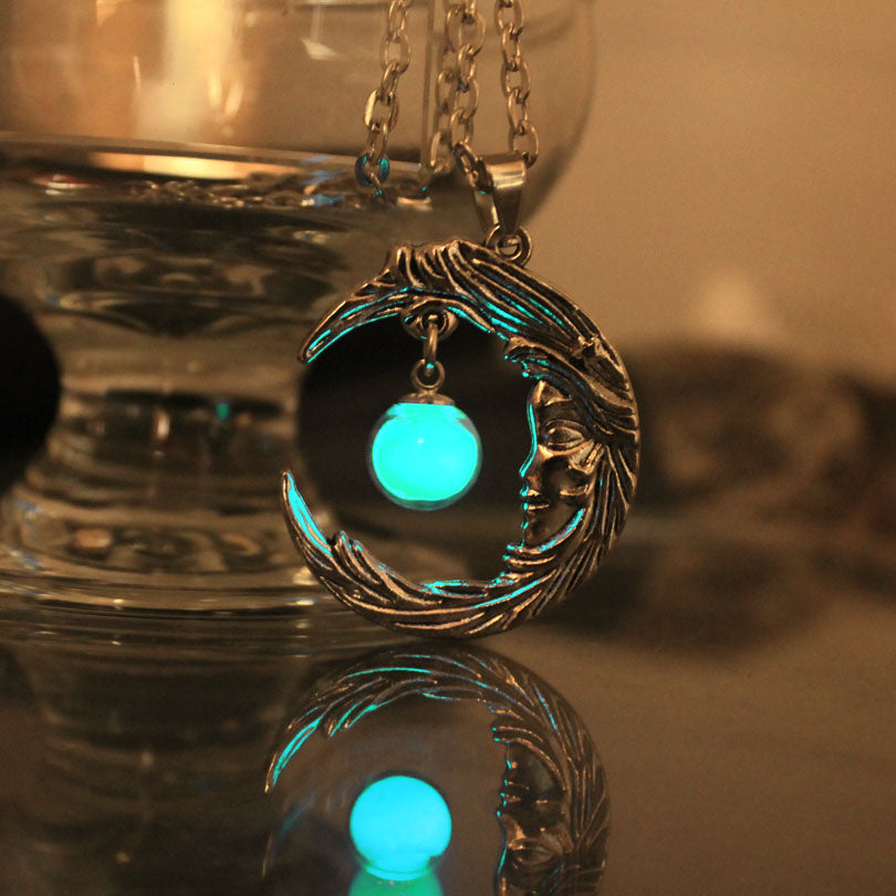 Moon necklace GLOW in the DARK Glass ball Luminous Moon Angel Pendants & Necklaces WOMEN girls gift