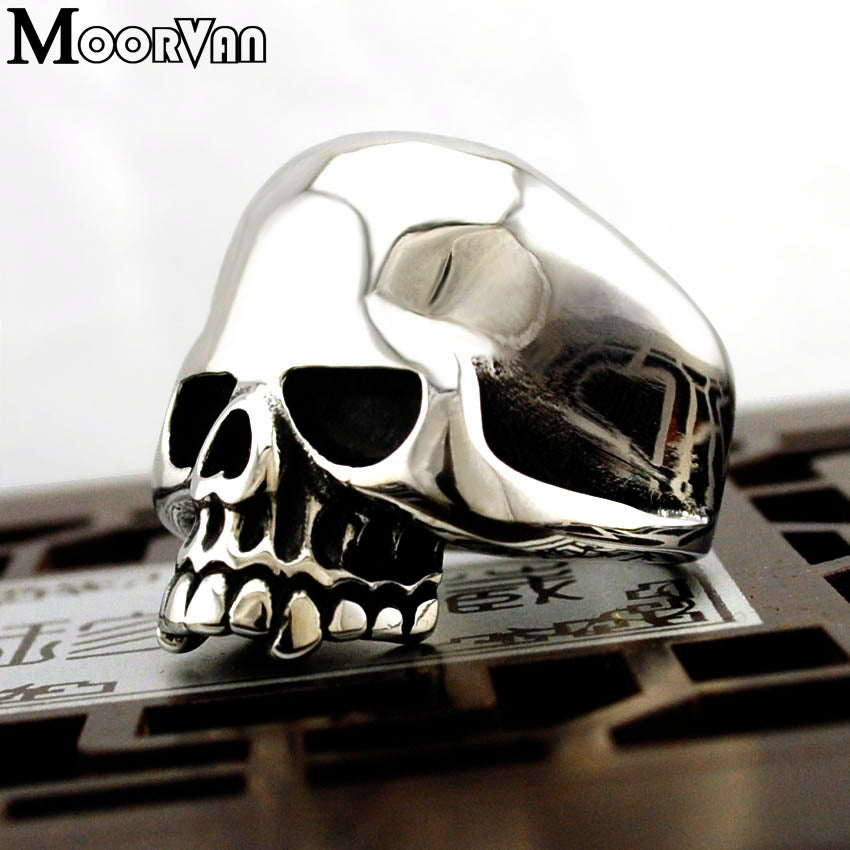 Cool Stainless Steel Rings For Men Trendy Smooth Polishing Big Tripple Skull Ring Punk Biker Jewelry VR312