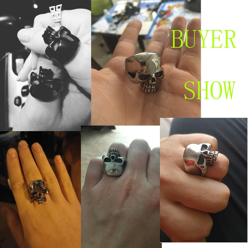 Cool Stainless Steel Rings For Men Trendy Smooth Polishing Big Tripple Skull Ring Punk Biker Jewelry VR312