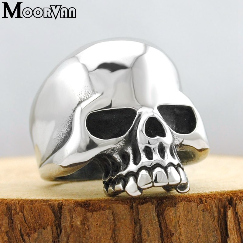 Cool Stainless Steel Rings For Men Trendy Smooth Polishing Big Tripple Skull Ring Punk Biker Jewelry VR312