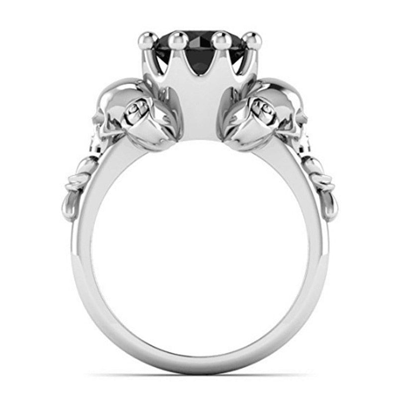 Punk Character Skull Ring Charms Black Zircon Rings for Women Accessories Trendy Party Gift Ring Bague Homme Jewelry