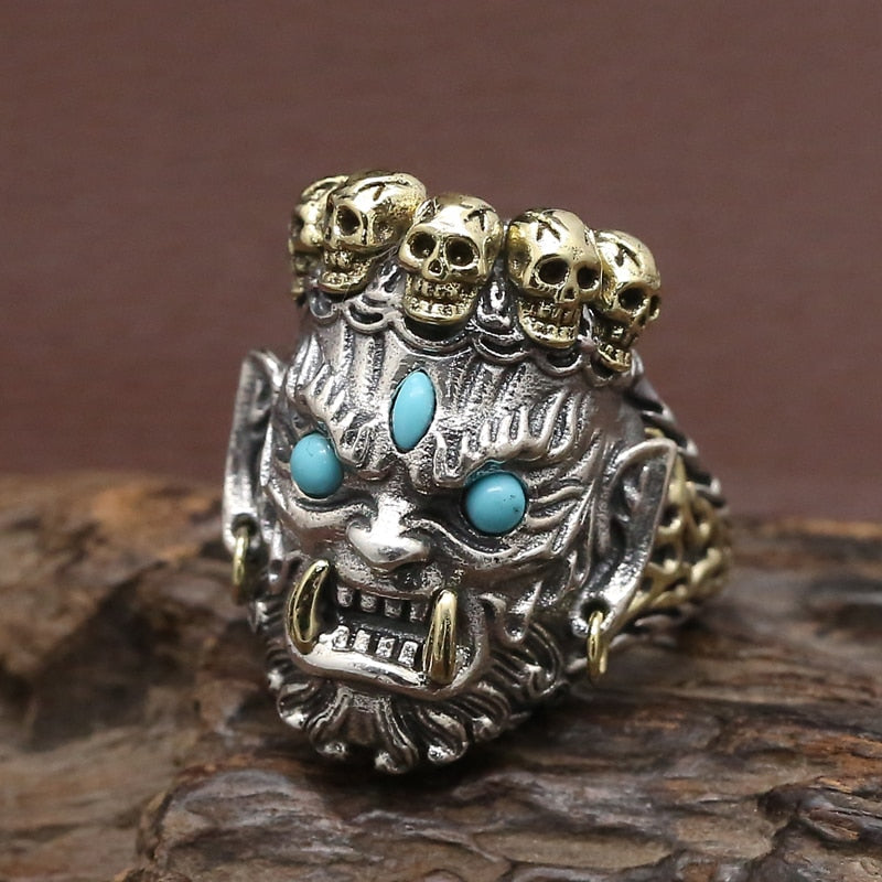 NEW! Vintage 925 Silver Skull Ring Sterling Silver Skeleton Ring Real Pure Silver PUNK Man Ring Adjustable