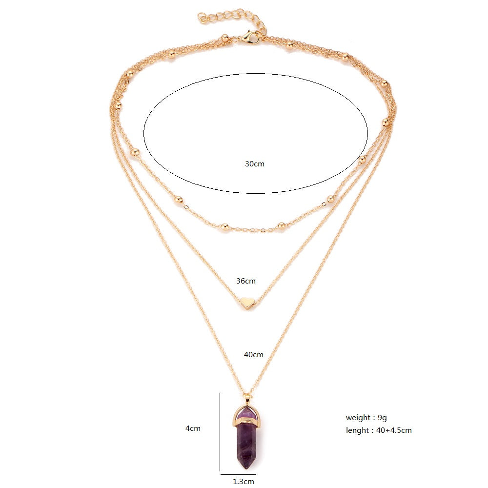 Fashion Natural Stone Choker Necklace Hot Sale Trendy Heart Double Layers Gold-Color Chain Women Pendant Necklace