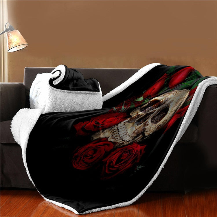 Super Soft Cozy Velvet Plush Throw Blanket Floral Skull