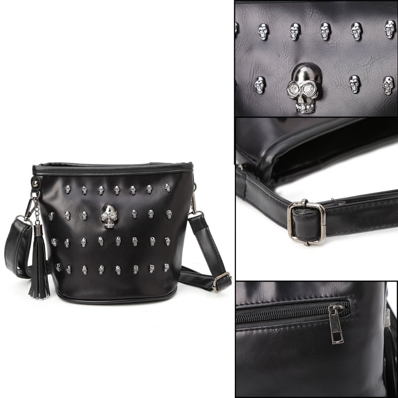 Women Skull Punk Goth Tassel Messenger Shoulder Bag