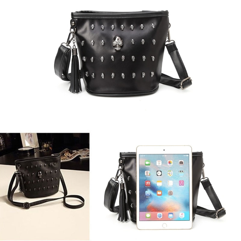 Women Skull Punk Goth Tassel Messenger Shoulder Bag