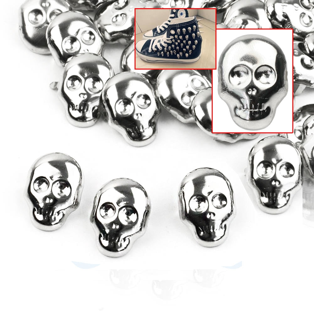 100pcs/Lot Silver Tone Skull Rivets Studs Spots Spikes Punk Rock DIY Leathercraft Clothing Shoes Bag Accessories