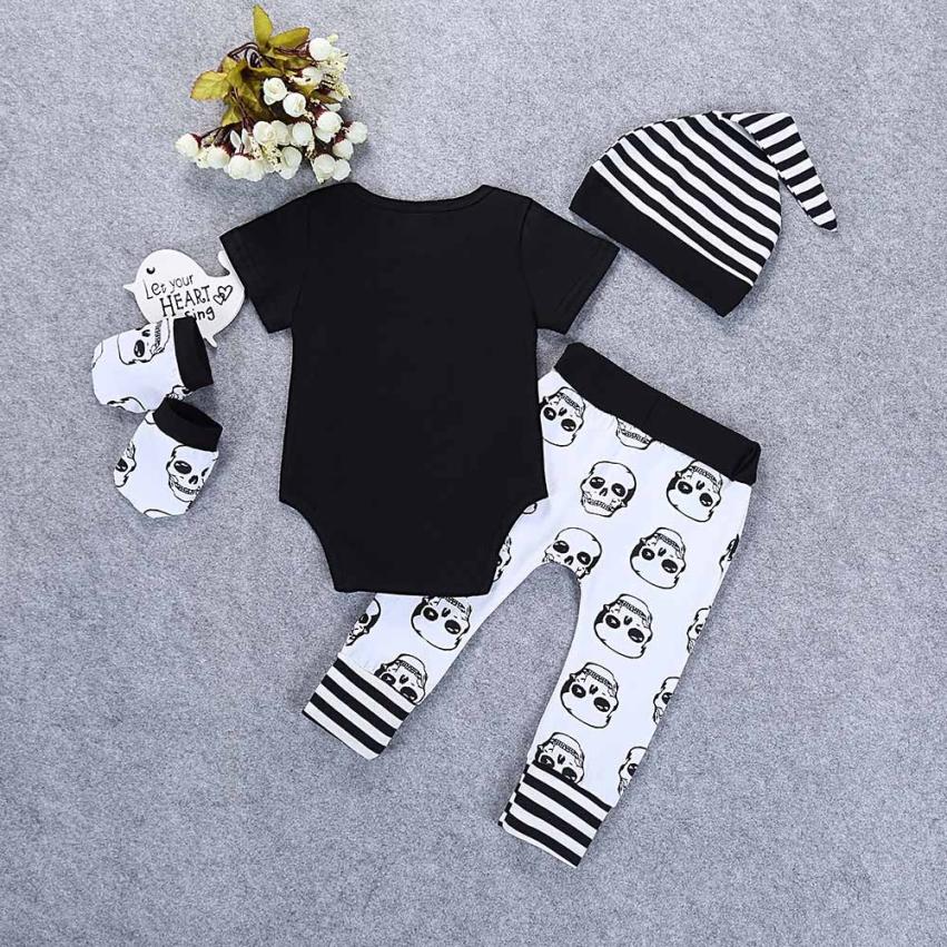 New Arrival 4Pcs Infant Halloween Baby Clothes Bone Print Romper+Pants+Hat+Gloves Set Clothes Children's Clothing Costume Sets