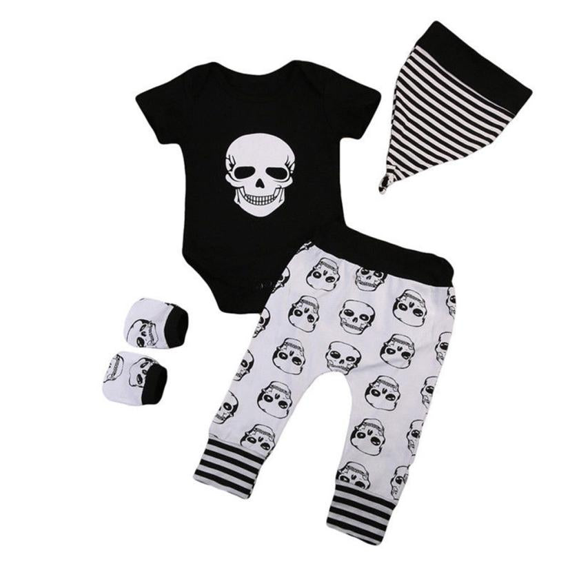 New Arrival 4Pcs Infant Halloween Baby Clothes Bone Print Romper+Pants+Hat+Gloves Set Clothes Children's Clothing Costume Sets